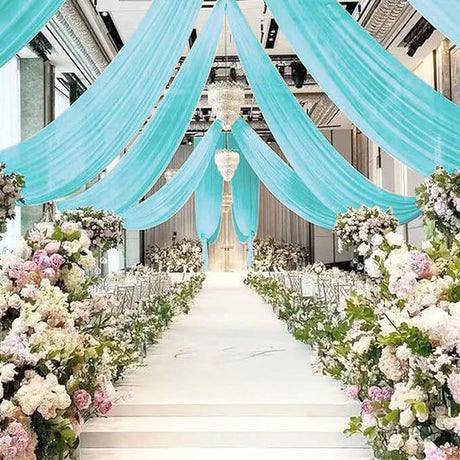 Sheer Wedding Arch Drape 5ftx32ft Tiffany Blue - YauSpark