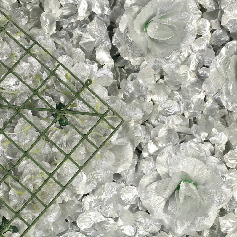 Silver 3D Silk Rose and Hydrangea Flower Wall Mat Backdrop - 4 Artificial Panels - YauSpark