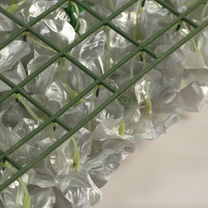 Silver 3D Silk Rose and Hydrangea Flower Wall Mat Backdrop - 4 Artificial Panels - YauSpark