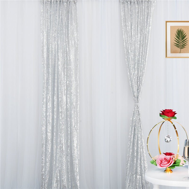 Silver Sequin Backdrop Drape Curtains with Rod Pockets - 8ftx8ft - YauSpark
