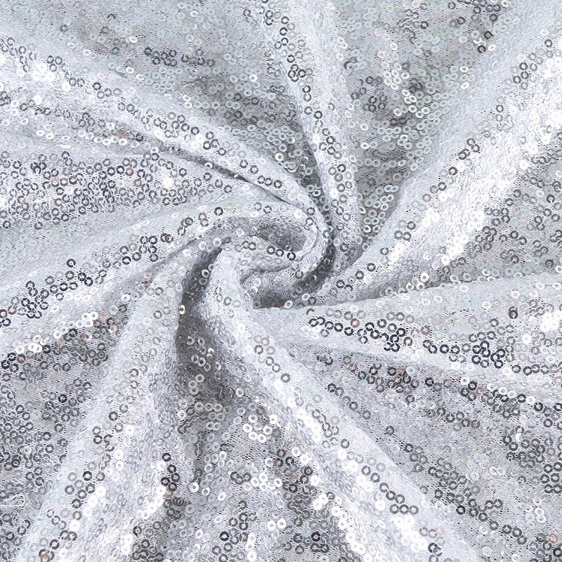 Silver Sequin Backdrop Drape Curtains with Rod Pockets - 8ftx8ft - YauSpark