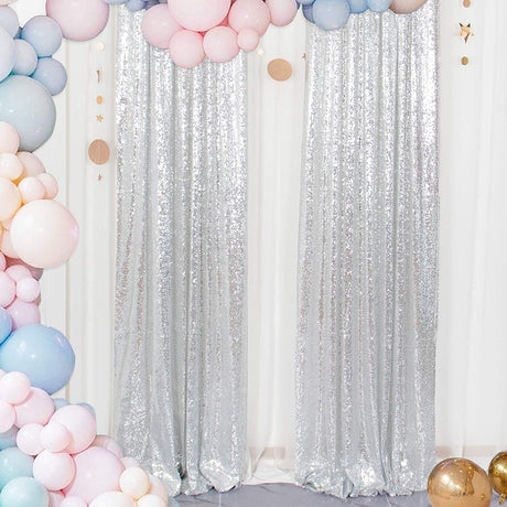 Silver Sequin Backdrop Drape Curtains with Rod Pockets - 8ftx8ft - YauSpark
