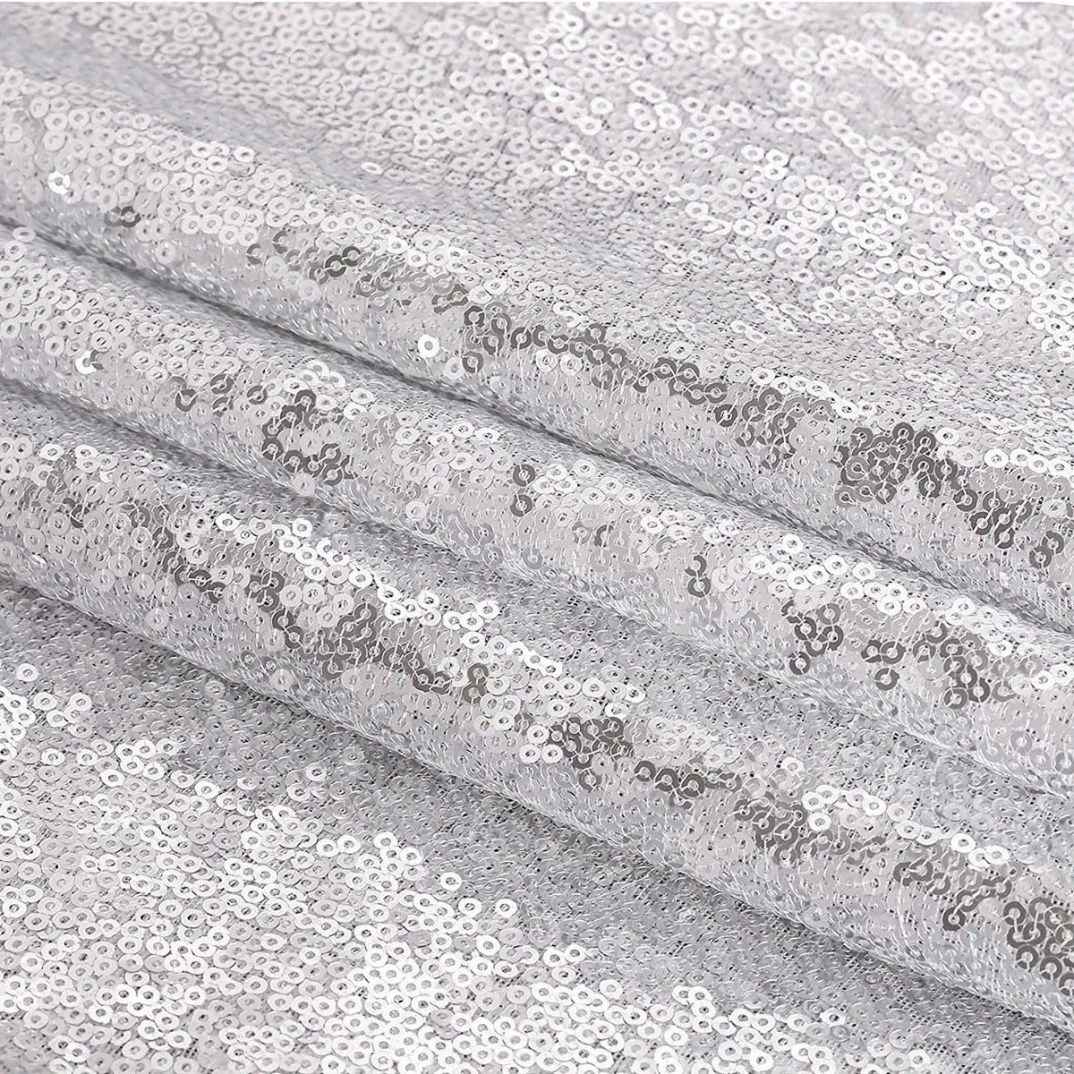 Silver Sequin Backdrop Drape Curtains with Rod Pockets - 8ftx8ft - YauSpark