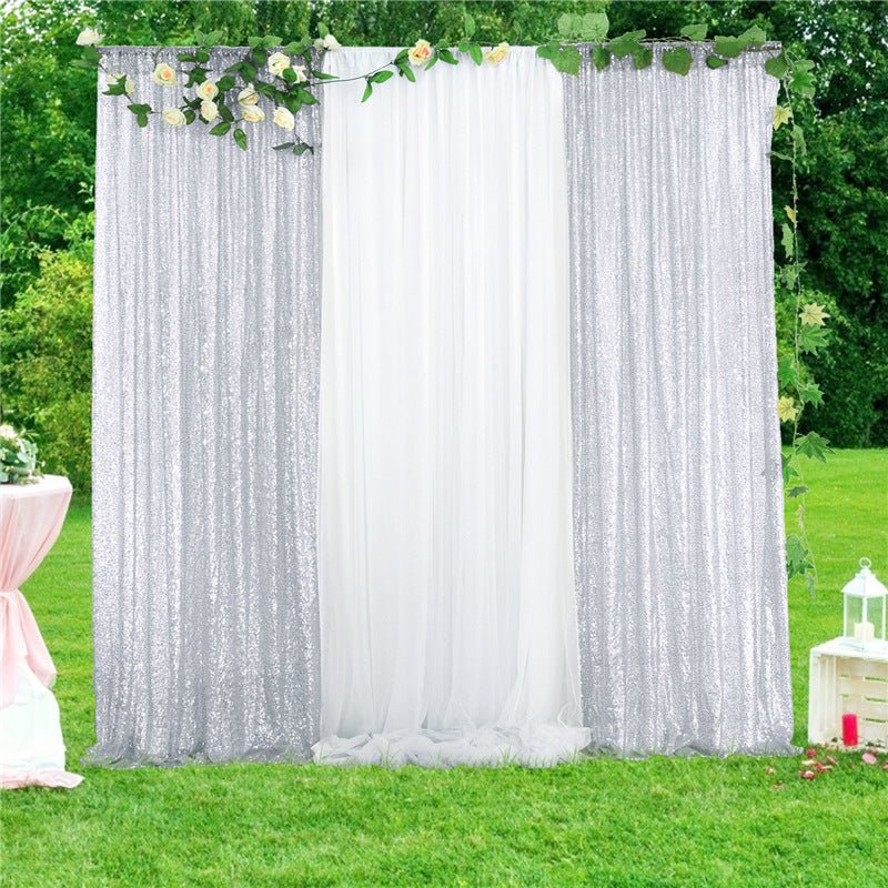Silver Sequin Backdrop Drape Curtains with Rod Pockets - 8ftx8ft - YauSpark