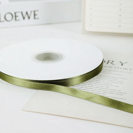 Single Face Decorative Satin Ribbon 100 Yards 3/8" Bean Paste Green - YauSpark