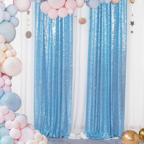 Sky Blue Sequin Backdrop Drape Curtains with Rod Pockets - 8ftx8ft - YauSpark