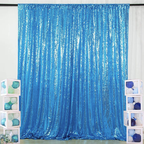 Sky Blue Sequin Backdrop Drape Curtains with Rod Pockets - 8ftx8ft - YauSpark