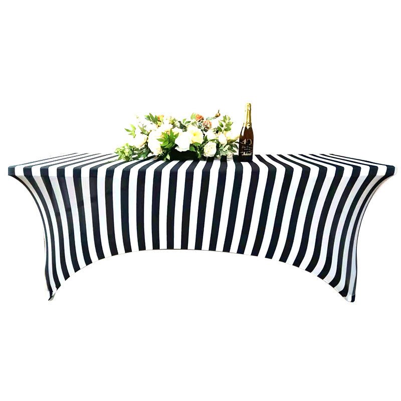 Stretch Spandex Rectangle Tablecloth Black/White Vertical Stripes 72"x30" - YauSpark