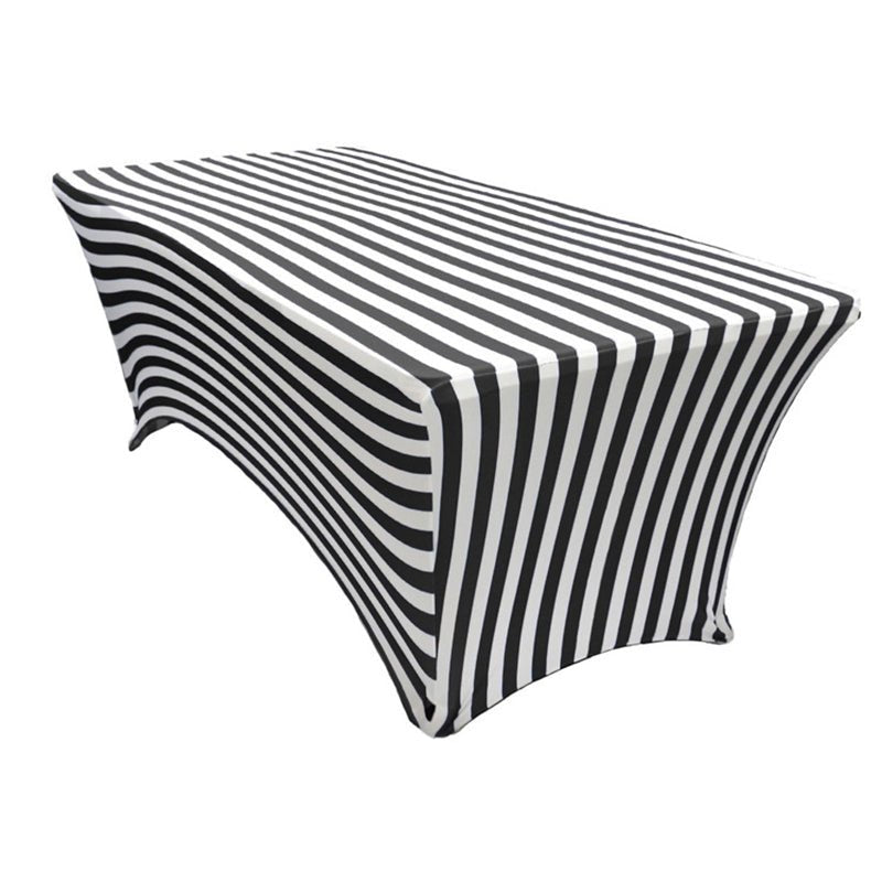 Stretch Spandex Rectangle Tablecloth Black/White Vertical Stripes 96"x30" - YauSpark