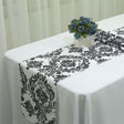 Taffeta Flocking Table Runner 12"x108" Black Damask - YauSpark
