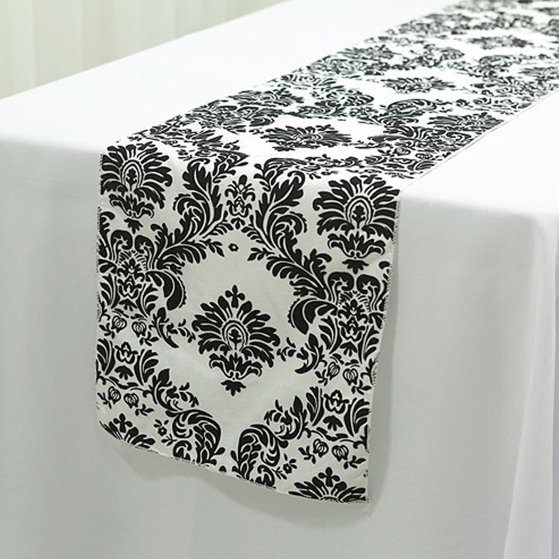 Taffeta Flocking Table Runner 12"x108" Black Damask - YauSpark