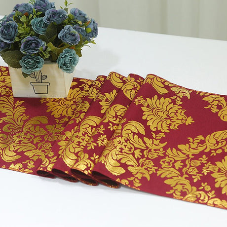 Taffeta Hot Stamping Table Runner 12"x108" Burgundy Damask - YauSpark