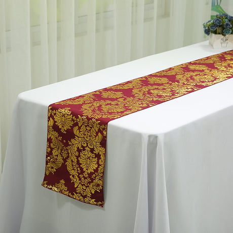 Taffeta Hot Stamping Table Runner 12"x108" Burgundy Damask - YauSpark