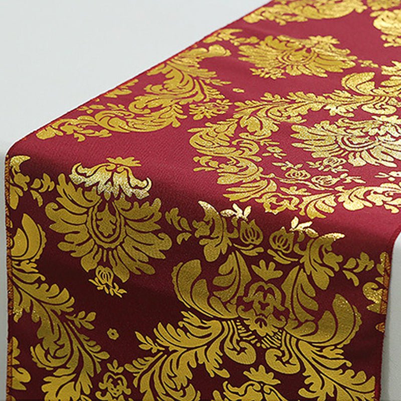 Taffeta Hot Stamping Table Runner 12"x108" Burgundy Damask - YauSpark