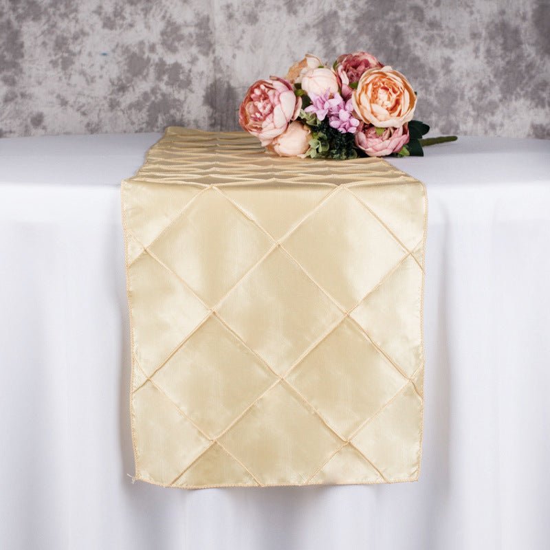 Taffeta Pintuck Table Runner 12"x108" Champagne - YauSpark