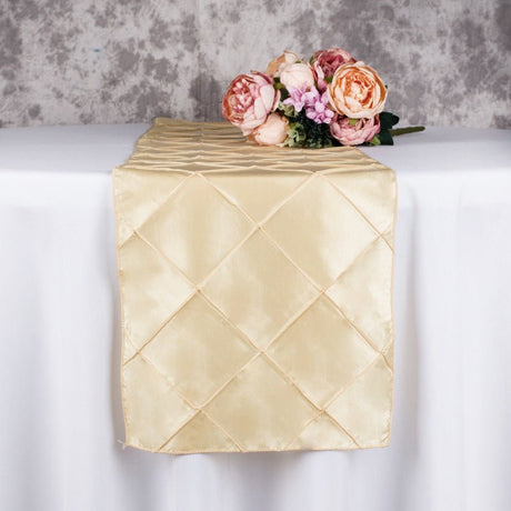 Taffeta Pintuck Table Runner 12"x108" Champagne - YauSpark