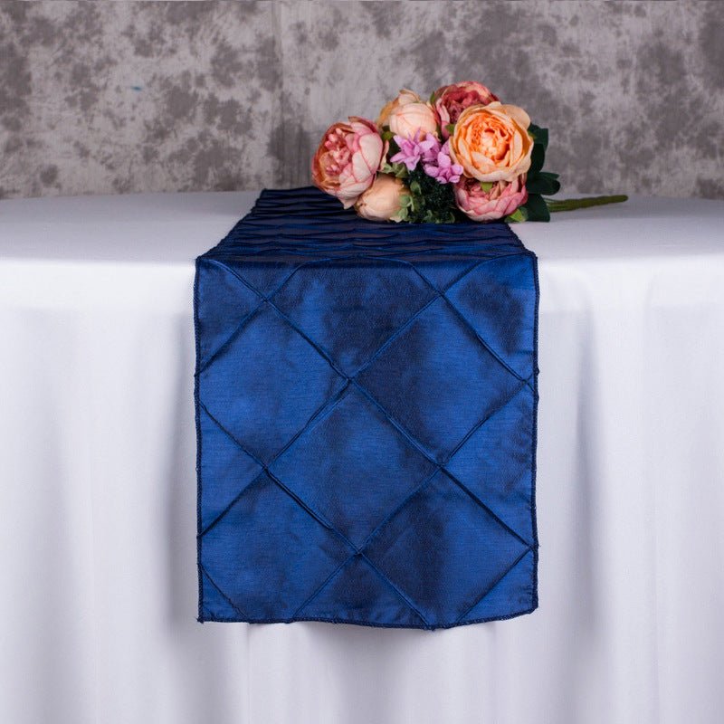 Taffeta Pintuck Table Runner 12"x108" Navy Blue - YauSpark