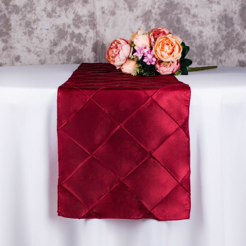 Taffeta Pintuck Table Runner 12"x108" Wine Red - YauSpark