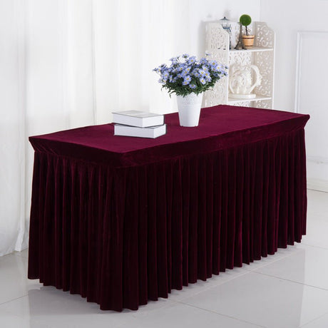 Velvet Rectangular Table Skirt 70"x23"x29" Deep Red - YauSpark