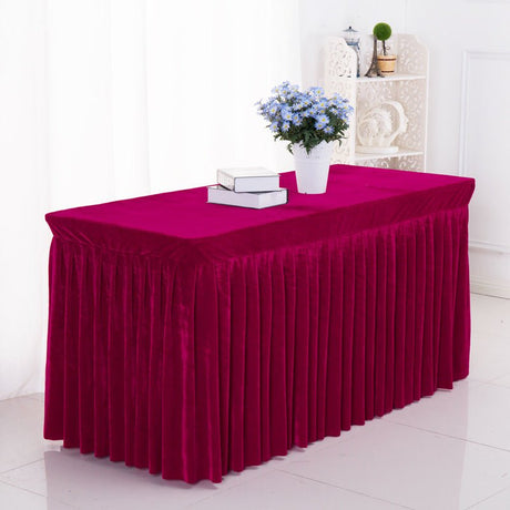 Velvet Rectangular Table Skirt 70"x23"x29" Rose Red - YauSpark