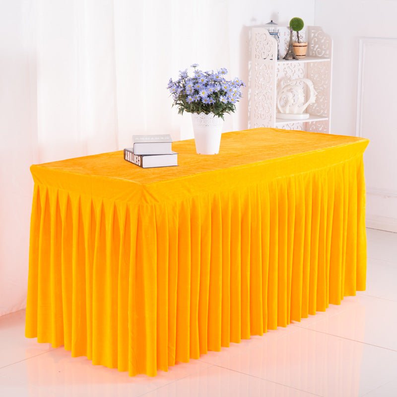 Velvet Rectangular Table Skirt 70"x23"x29"Golden - YauSpark