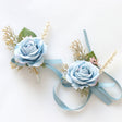 Wedding Rose Wrist Corsage and Boutonniere Set Light Blue - YauSpark