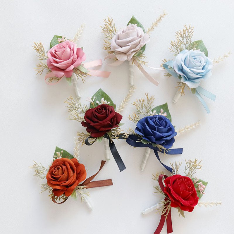 Wedding Rose Wrist Corsage and Boutonniere Set Orange - YauSpark