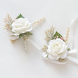 Wedding Rose Wrist Corsage and Boutonniere Set White - YauSpark