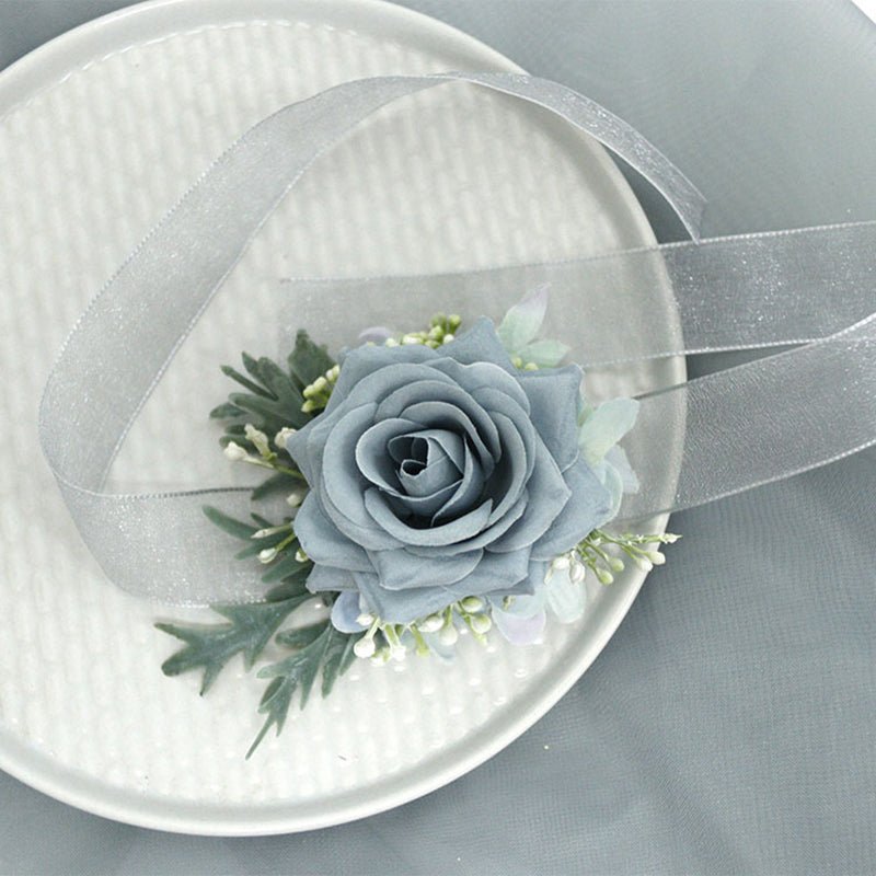 Wedding Simulation Corsage Wrist Flower Set Blue - YauSpark
