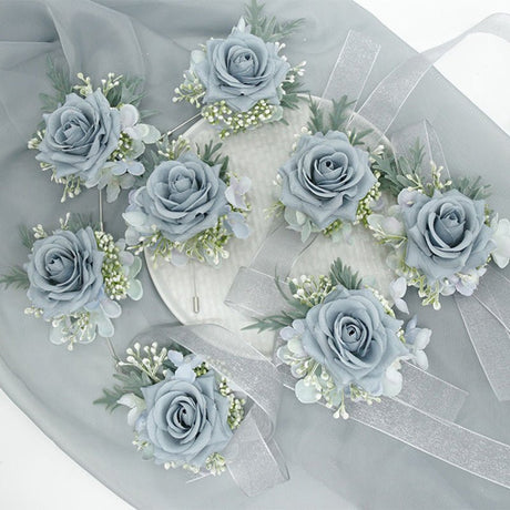 Wedding Simulation Corsage Wrist Flower Set Blue - YauSpark
