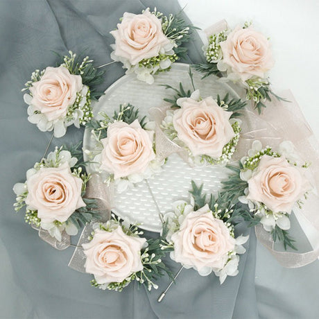 Wedding Simulation Corsage Wrist Flower Set Champagne - YauSpark