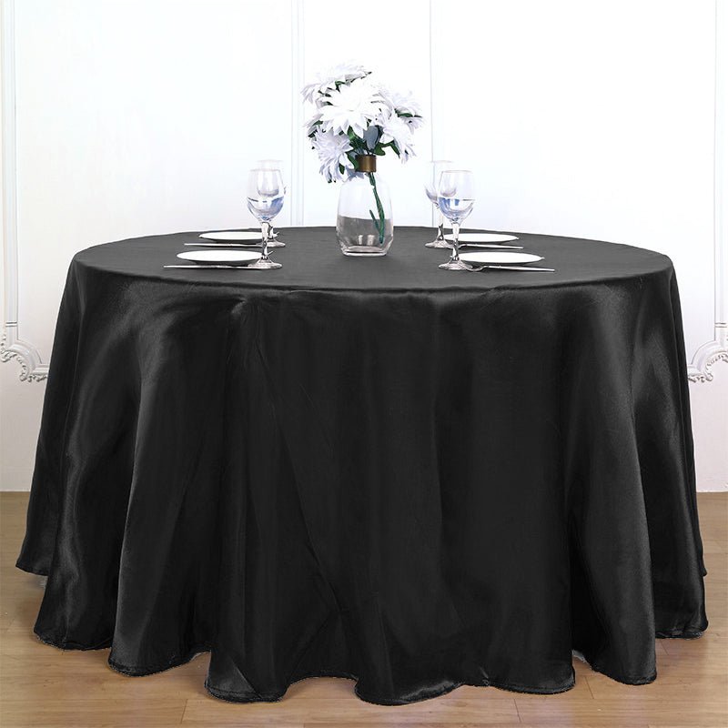 Weddings Satin Round Tablecloth Black - YauSpark