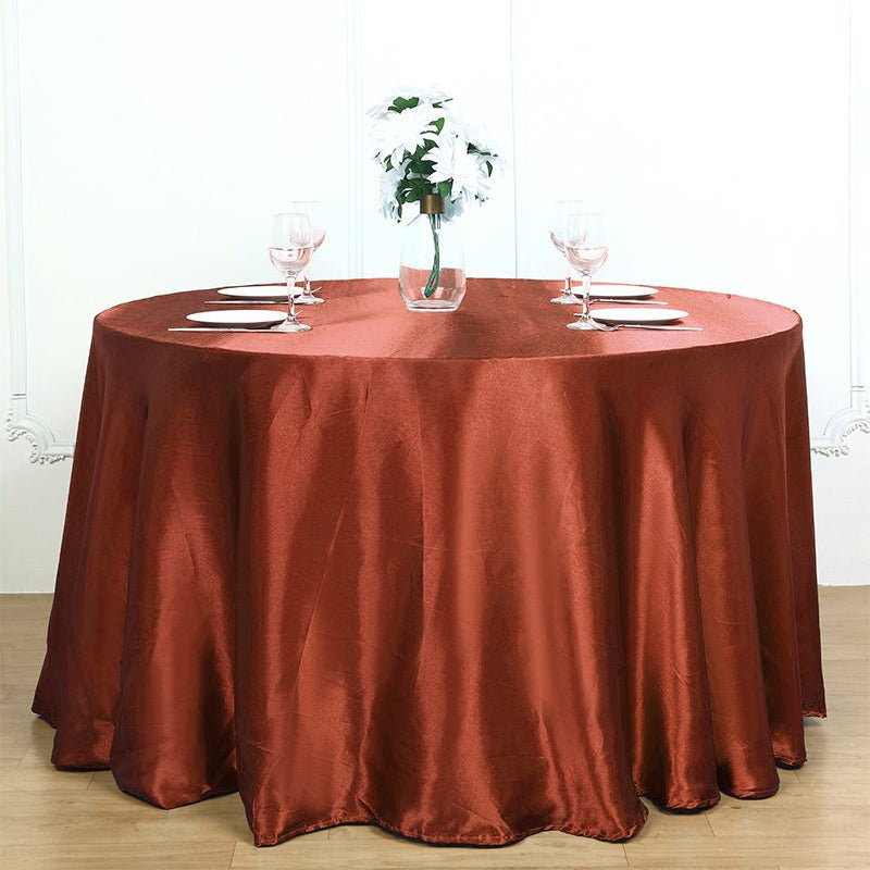Weddings Satin Round Tablecloth Brick Red - YauSpark