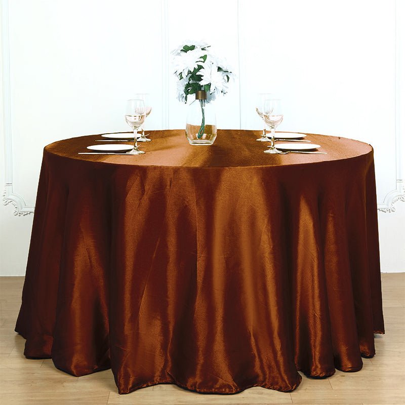 Weddings Satin Round Tablecloth Brown - YauSpark