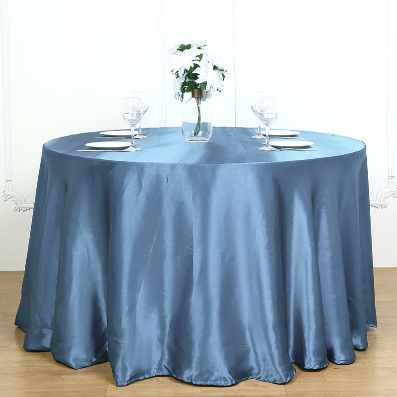 Weddings Satin Round Tablecloth Dusty Blue - YauSpark