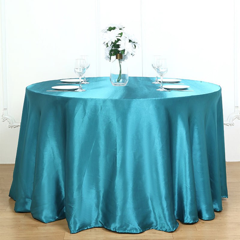 Weddings Satin Round Tablecloth Lake Blue - YauSpark