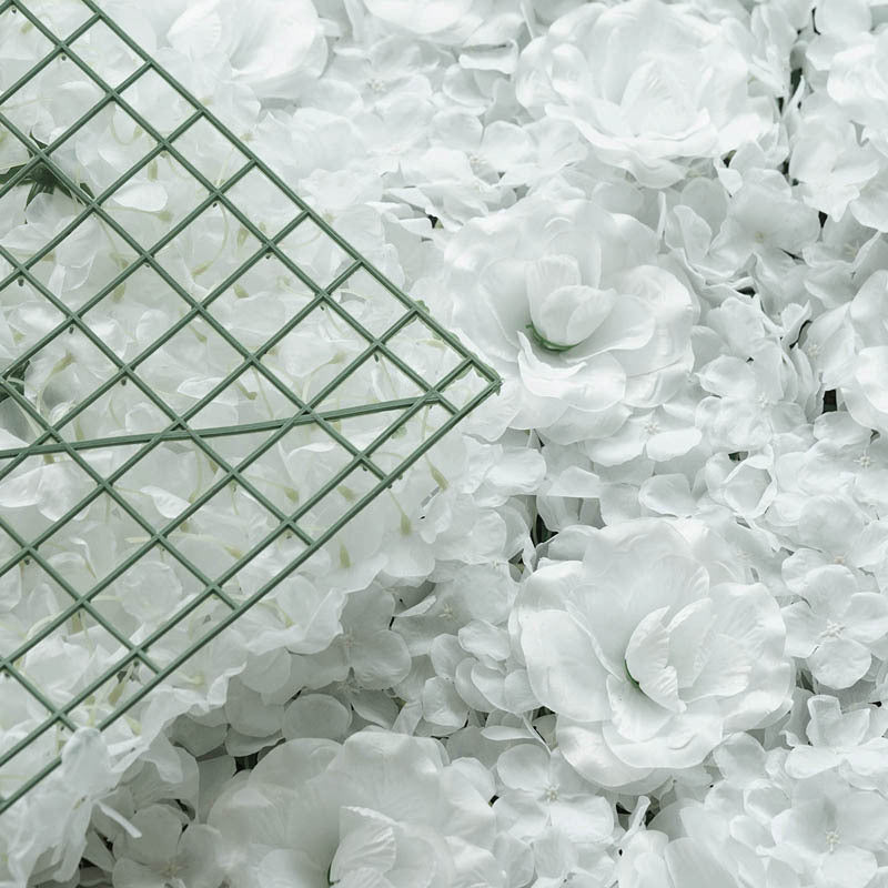 White 3D Silk Rose and Hydrangea Flower Wall Mat Backdrop - 4 Artificial Panels - YauSpark