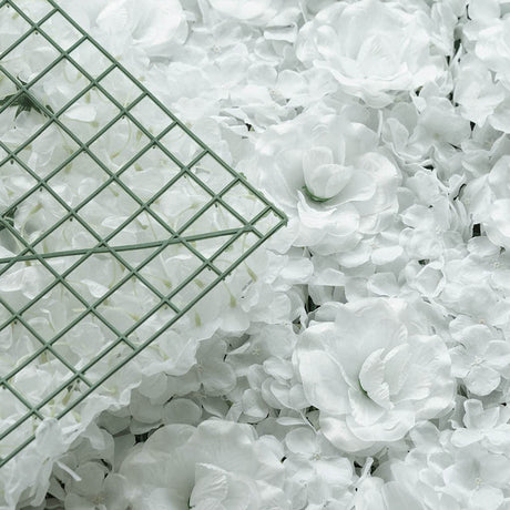 White 3D Silk Rose and Hydrangea Flower Wall Mat Backdrop - 4 Artificial Panels - YauSpark