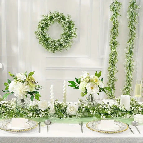 White Artificial Silk Gypsophila Table Flower Garland Hanging Flower Vines 6ft - YauSpark