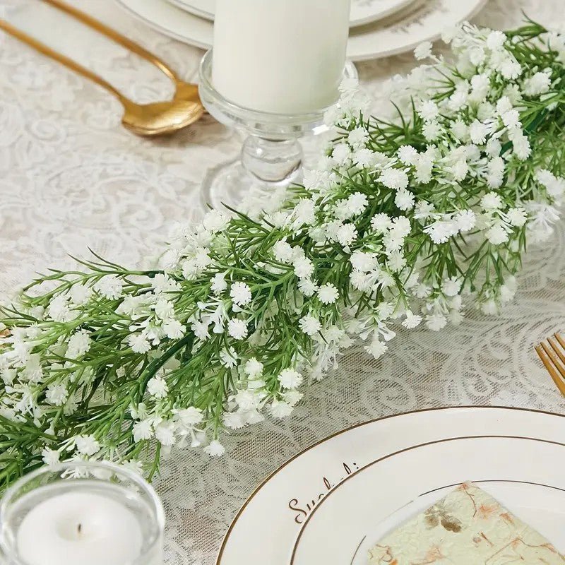 White Artificial Silk Gypsophila Table Flower Garland Hanging Flower Vines 6ft - YauSpark