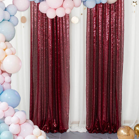 Wine Red Sequin Backdrop Drape Curtains with Rod Pockets - 8ftx8ft - YauSpark
