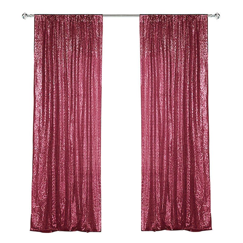 Wine Red Sequin Backdrop Drape Curtains with Rod Pockets - 8ftx8ft - YauSpark