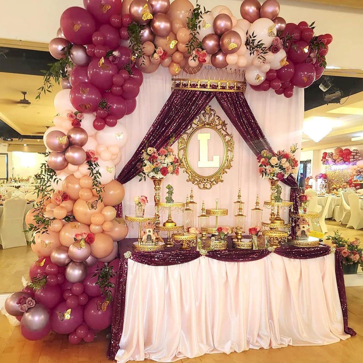 Wine Red Sequin Backdrop Drape Curtains with Rod Pockets - 8ftx8ft - YauSpark