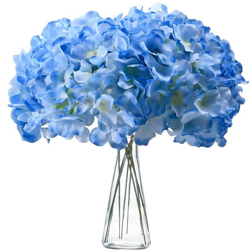 10 Flower Head and Stems Artificial Satin Hydrangeas Light Blue - YauSpark
