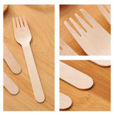 100 Pc Birchwood Forks 6" Natural Disposable Wooden Cutlery - YauSpark