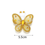 12 Pc Diamond Studded Wired Organza Butterflies 2" Rose Red - YauSpark