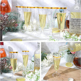 12 Pcs Plastic Champagne Flutes 5oz Clear with Gold Rim - YauSpark