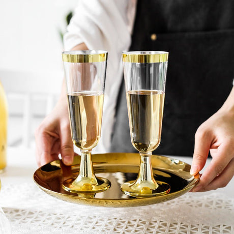 12 Pcs Plastic Champagne Flutes 5oz Clear with Gold Rim and Base - YauSpark