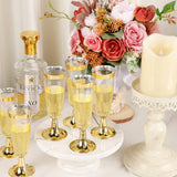 12 Pcs Plastic Champagne Flutes 5oz Clear with Gold Rim and Base - YauSpark