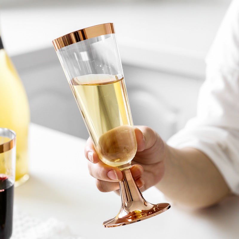 12 Pcs Plastic Champagne Flutes 5oz Clear with Rose Gold Rim and Base - YauSpark